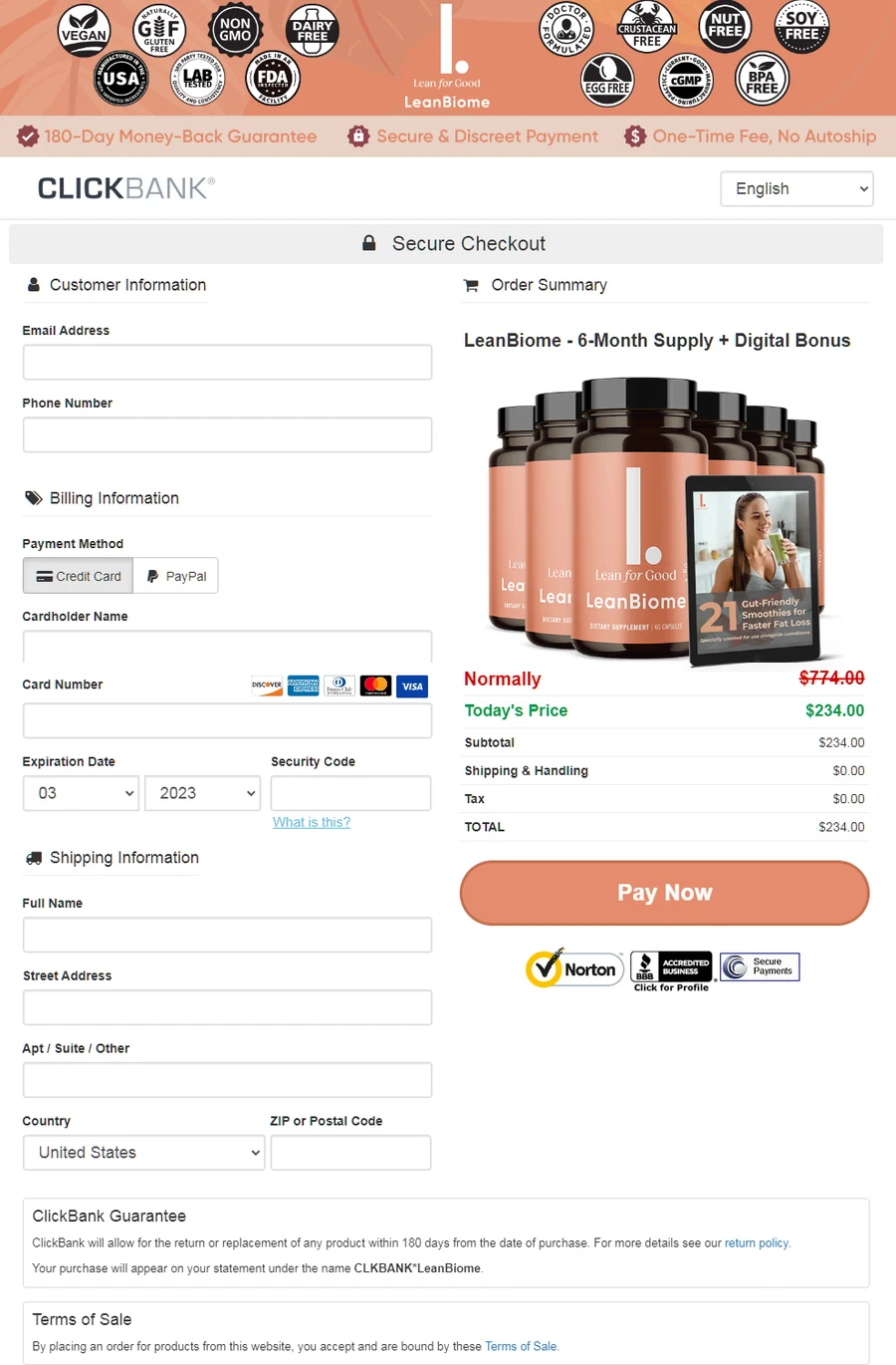 LeanBiome Buy Now checkout bottle package