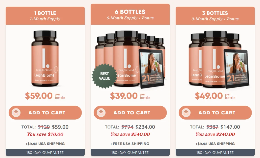 LeanBiome packages 2 bottle 3 bottle and 6 bottle official price options